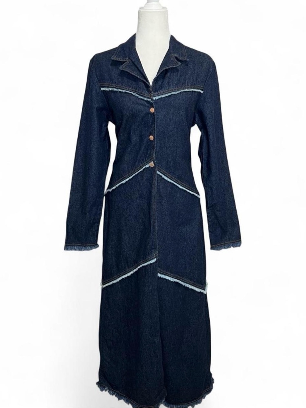 Vintage 90's Y2K Dark Wash denim duster jacket with frayed hemlines